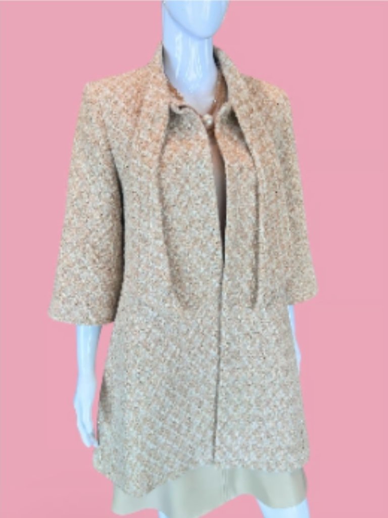 Nwt Flora Bea Women's Tweed Gracelee Jacket In Basketweave Tan/Gold Size Small